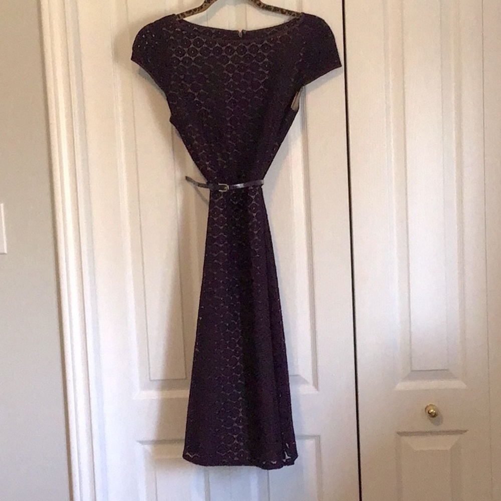 Purple lace overlay dress with belt